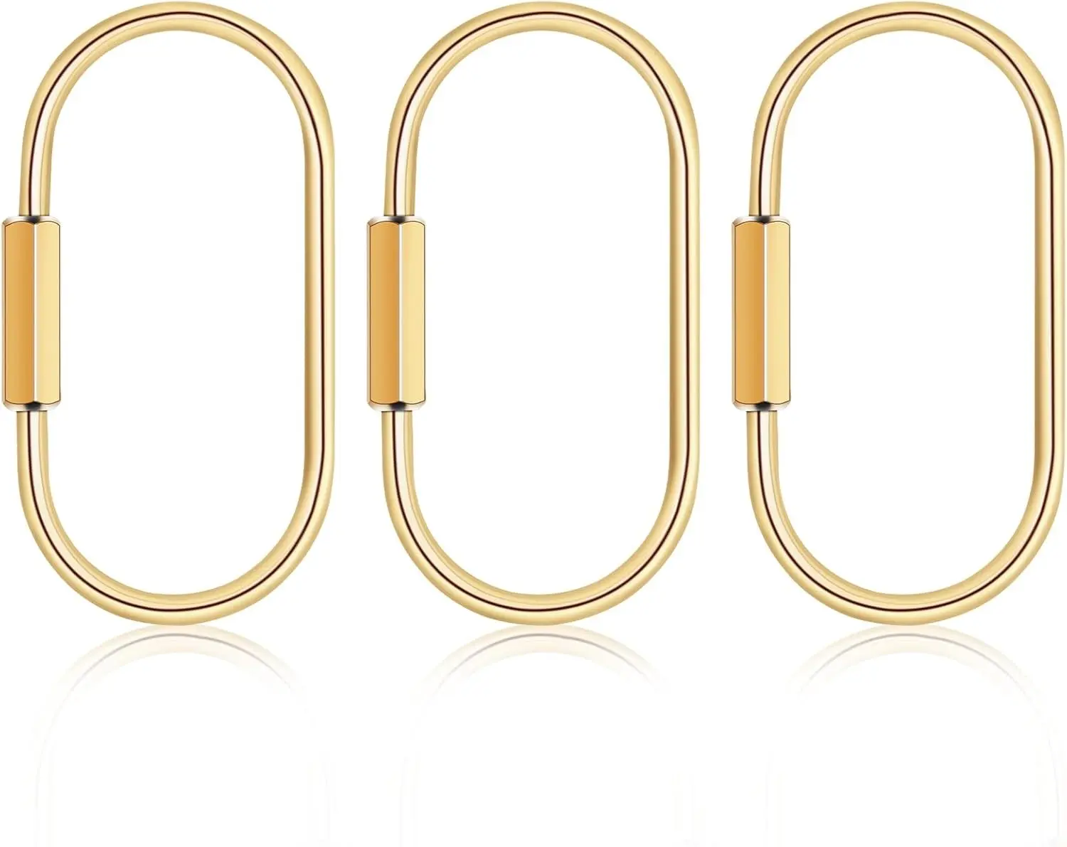 3 Pcs Brass Key Ring with Screw Lock - Durable Gold Carabiner Keychain Clip for Keys, Bags, Handbags, Men & Women, Premium Gold Key Ring, Carabiner Locking Purse and Bag Charms Accessory(Gift)