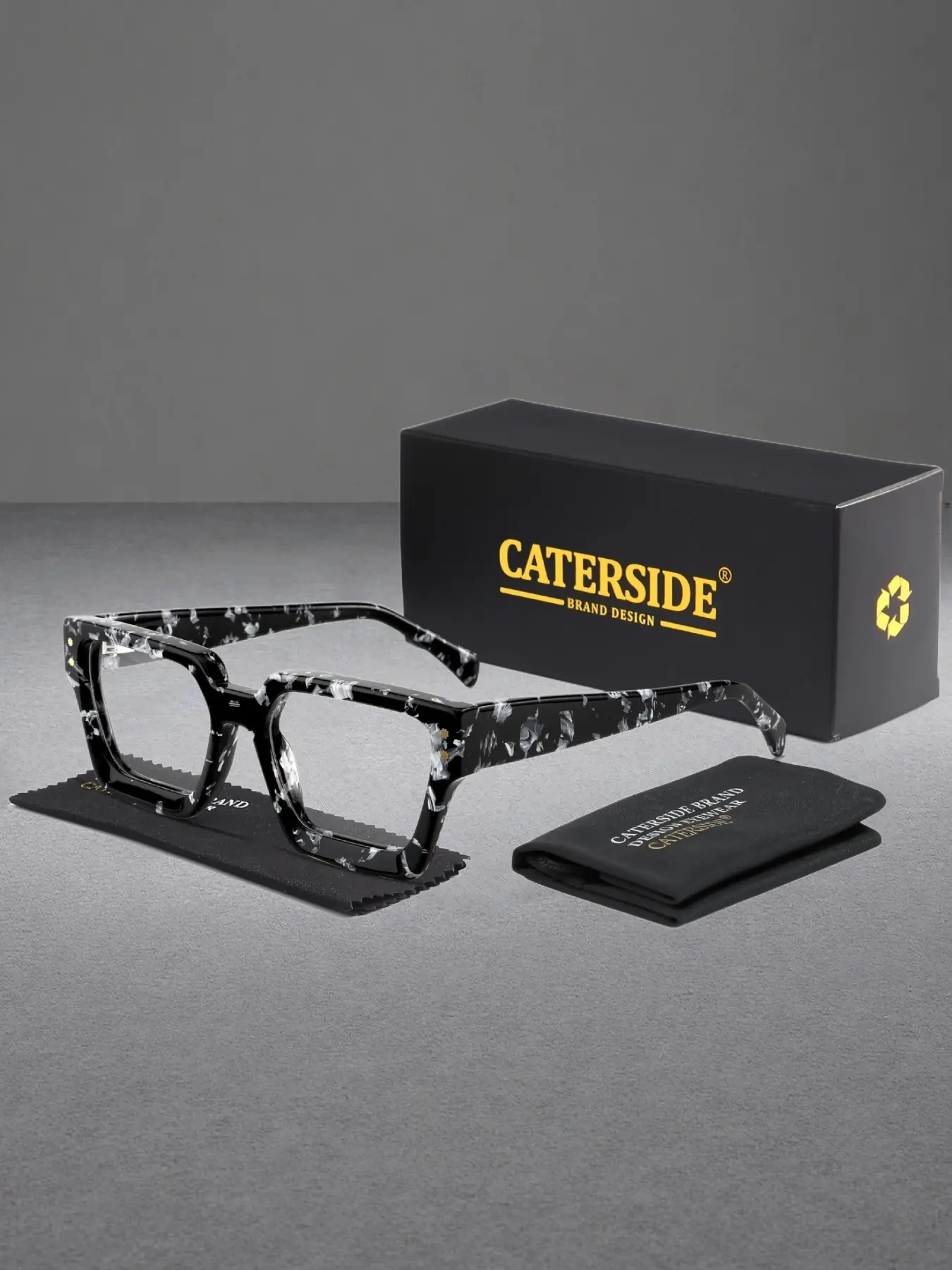 CATERSIDE 1 Pair Fashion Thick-Frame Square Glasses, Stylish Square Frames, Anti-Blue Light Acetate Glasses Frame, Lightweight Comfortable Design, Unisex for Outdoor Cycling Travel Music Festivals Street Photography