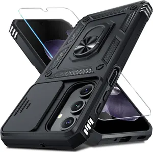 Samsung Galaxy A16 A17 A37 A57 5G Case, Full Body Heavy Duty Shockproof Phone Cover with Built-in Slide Camera Lens Protector, Screen Protector and Finger Ring Holder Kickstand, Rugged Protective Case for Galaxy A Series