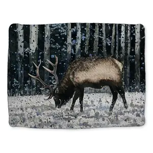360 stand Polyester Braided Rustic Placemat, 14x18 in, Vibrant Nature-Themed Caribou Winter Forest Design, Kitchen Tableware, Coasters Home Decor Accessory, Decorative Coaster