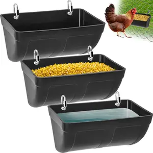 3 Pack Hanging Chicken Feeder Waterer Trough 4 Quart, Goat Feeding Supplies, Coop Fence Feeder, Feed Bucket & Water Container with Clips for Chicken
