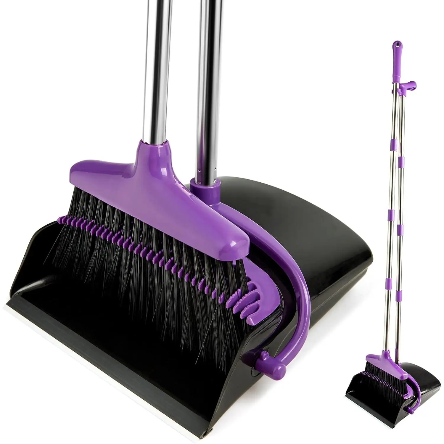 55.3 In Stand-Up Broom and Dustpan Set with Lightweight Stainless Steel Long Handle, Home Tool for Garage Kitchen Office Cleaning, Space-Saving Combo (1-Pack)