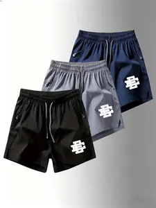 3 Pack Men's Ice Silk Quick-Dry Shorts, Print Sporty Fitness Casual Wear, Slim-Fitting All-Seasons Athletic Bottoms
