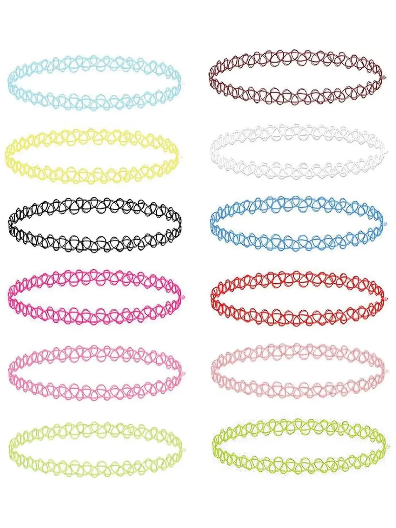 12Pcs Y2K Tattoo Chokers, Chain Choker, 90s Accessories, Vintage Trendy Fashionable Jewelry, Multiple Colors Available, Stretchy Necklaces, Layered Acrylic Necklaces
