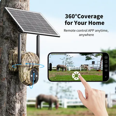 [TechVibes]Solar Outdoor Surveillance Camera, 4G LTE No WiFi Needed, 2K Full Color Night Vision, 360° View, AI Human Detection, IP65 Waterproof, Activate-Required Unlimited Data, Wall Mount, Outdoor Gadgets