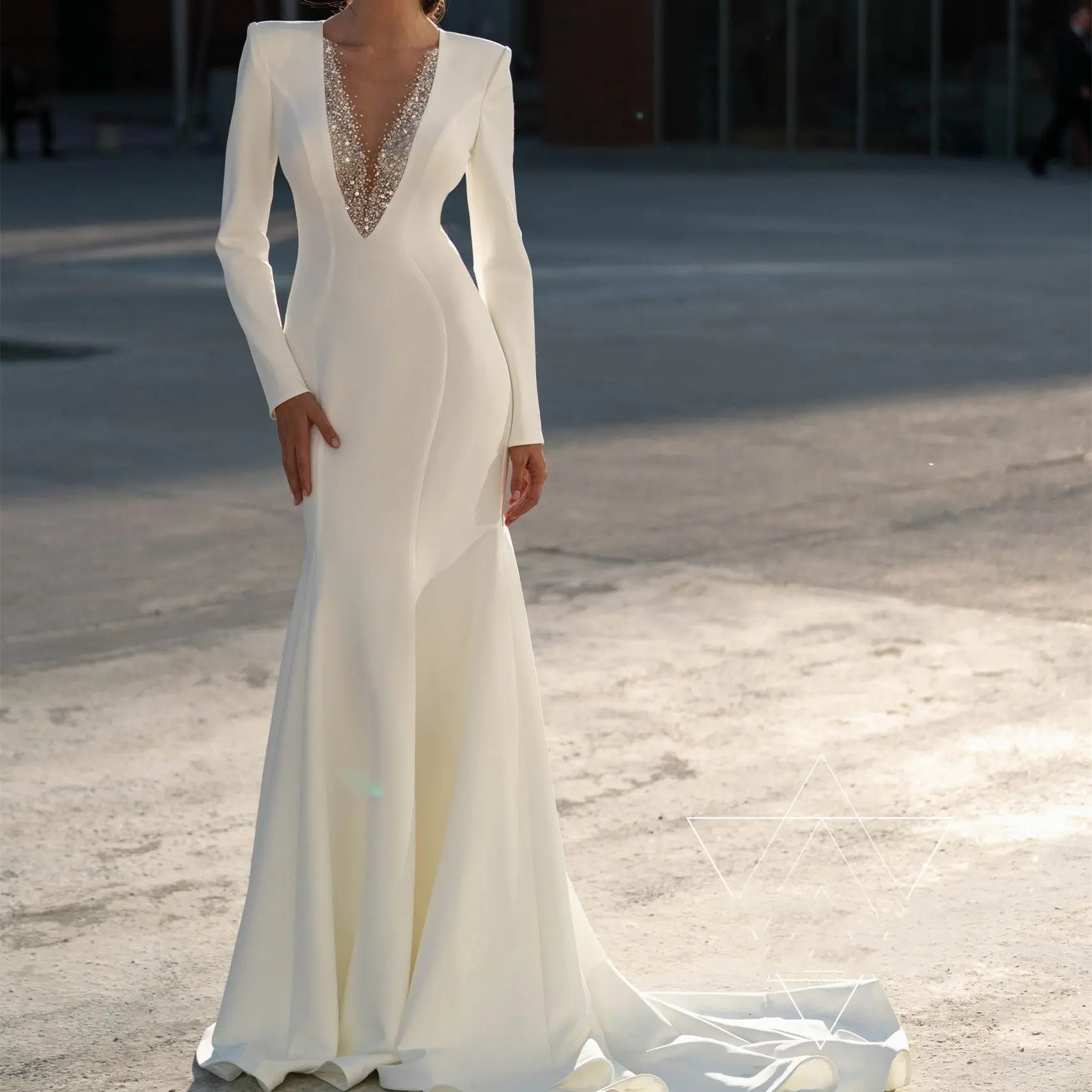 Temperament Socialite White Wedding Dress Bridal Toast Dress Womenswear High Waist