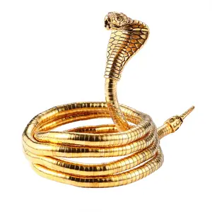 Punk Women Bendable Snake Gold Plated Bracelet Medusa Necklace Waist Chain Charm Quality Brass Material 35.43" Length Ideal for Daily Wear Parties and Special Occasions