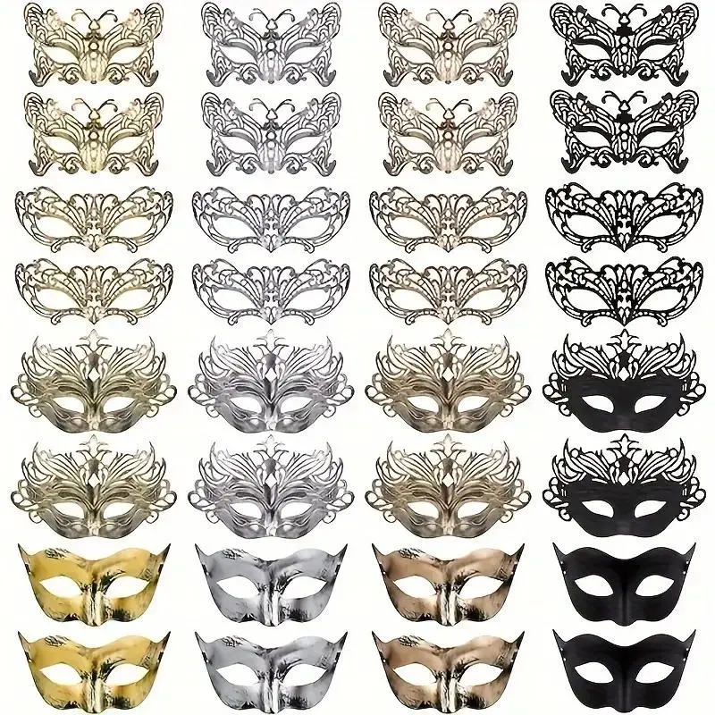 Masquerade Party Masks Set, Antique Color Butterfly Design, Halloween, Mardi Gras, Prom Party Supplies, Adult & Teen Use
