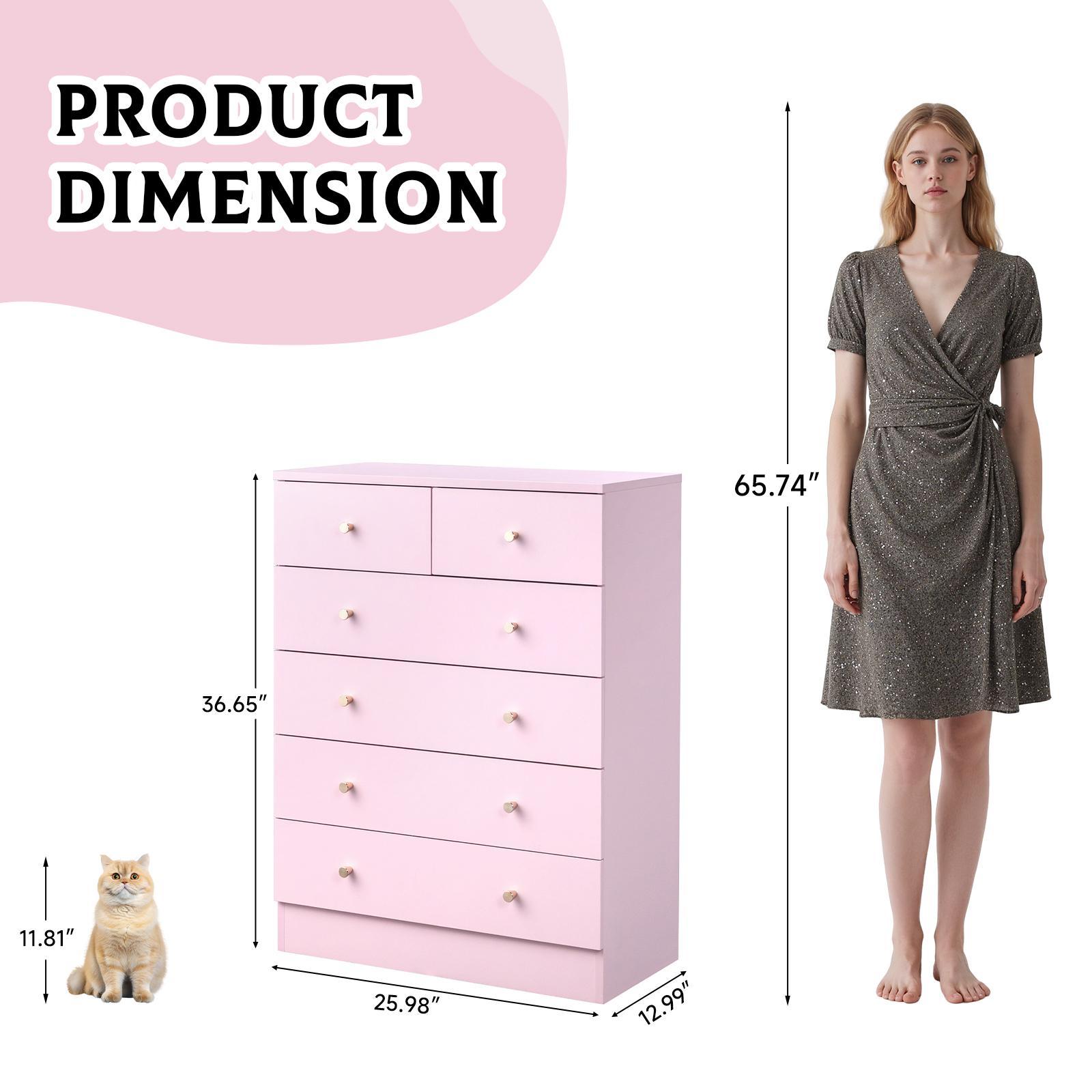 Karl home Pink 5 Drawer Dresser for Bedroom, Modern Wood Dresser Chest of Drawers, Pink Bedroom Dressers for Girls, Anti-Tipping Device, Rose Gold Metal Handle, Living Room, Entryway, Hallway, Office