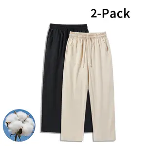 2-Pack Linen-Feel Cotton Pants - Lightweight, Wrinkle-Resistant Casual Pants for Everyday Wear