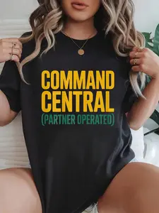 100% cotton Command Central (Partner Operated) T-Shirt Crew Neck short Sleeve T-Shirt, Casual Print Graphic Cotton Tees Women Tops