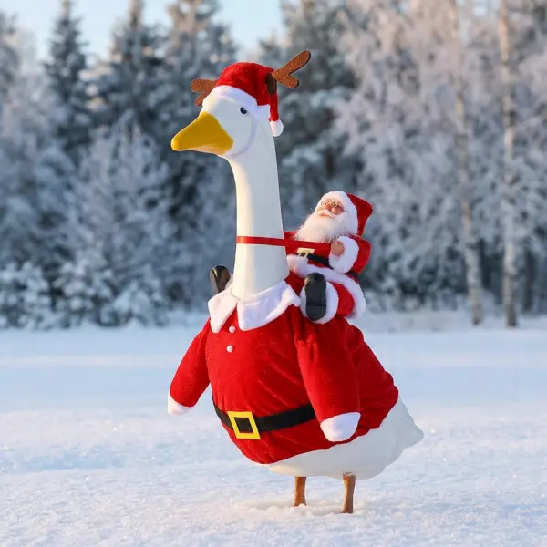 Christmas Porch Goose Outfit Fits 23" Garden Goose Statue(not included goose)  Porch Goose Clothes Cute Porch Goose Costume with Fluffy Santa Hat Christmas Tree for Xmas Santa Holiday Outdoor Yard Lawn Party Decor