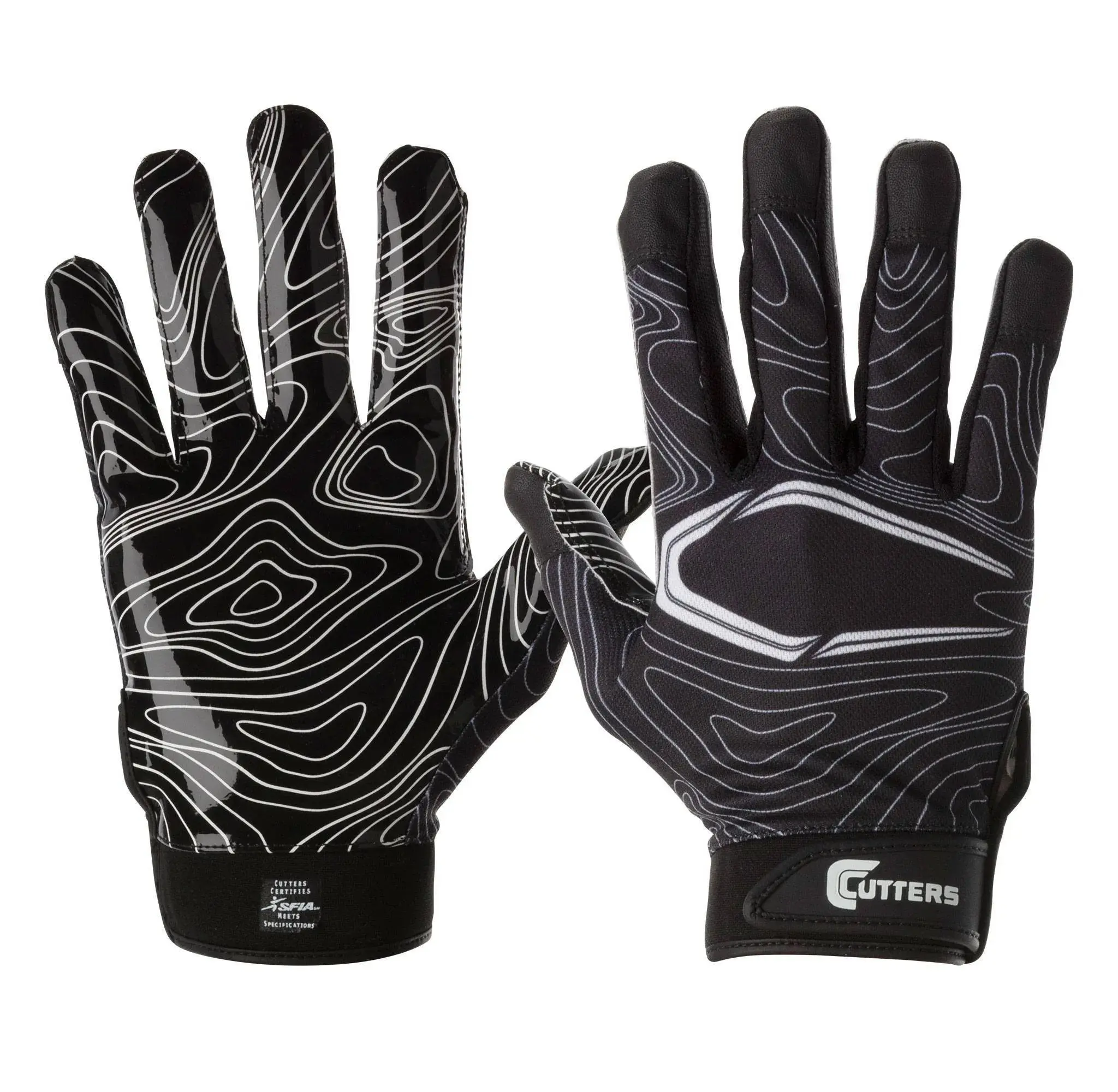 Cutters Game Day Receiver Gloves - Black L/XL: Silicone Strap Closure