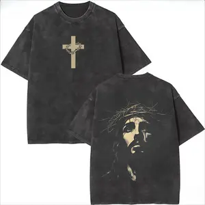 FEEGO Jesus Crown of Thorns  Tshirt, God Apparel Tee, Easter T-Shirt, Jesus T-Shirt, Easter Streetwear, Christian Apparel Graphic Tees, Gym Pump Cover Casual Round Neck