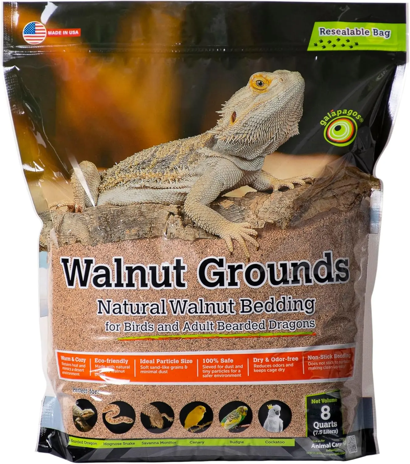 Walnut Bedding Natural Crushed Walnut hell ubstrate - Ideal for Bearded Dragons, Reptiles, Birds, & Terrariums - Absorbent & Easy-to-Clean Reptile Bedding,  QT, Natural