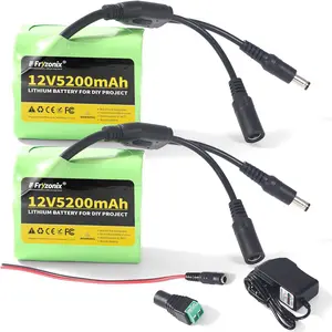12V 5.2Ah Rechargeable Battery Pack with 12.6V 1A Charger, 12 Volt Lithium Battery for LED Strips, CCTV Cameras and DIY Projects (2 Pack)