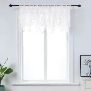Ruffled Voile Semi Sheer Curtain Valance, Kitchen Living Room Shabby Chic Ruffle Valance Curtains, Girls Daughters Bedroom  Window Valance  50x16 Inches