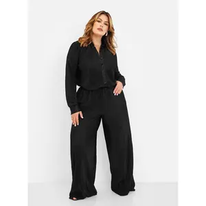 Jamila Plisse Wide Leg Pants - Black