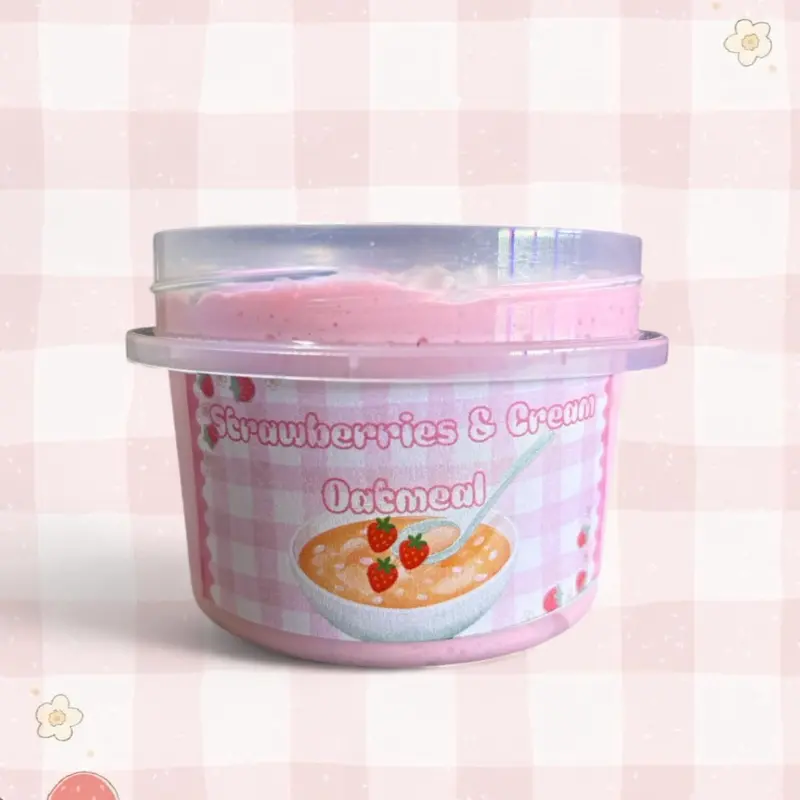 Strawberries & Cream Oatmeal Slime | Strawberry & Milk biscuits scented perlite crunchy slime