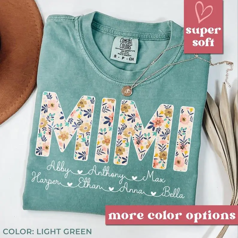 Personalized Mimi Shirt with Grandkids Names, Floral Mimi T-Shirt, Mimi Gifts, Mother's Day Shirt, Custom Kids Names Grandma Shirt, Mimi Tee