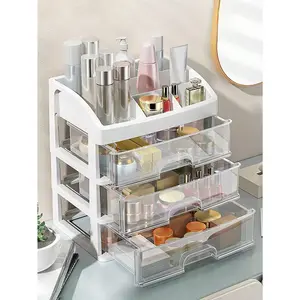 1pc Large Capacity Cosmetic Storage Box, 3-drawer Desk Organizer, Vanity Stand For Lipstick, Brushes, Lotions, Eyeshadows, Nail Polishes, And Jewelry, Desk Organizer For Vanity, Bathroom, Makeup Table, Suitable For Desktop, Office Storage And Preservation