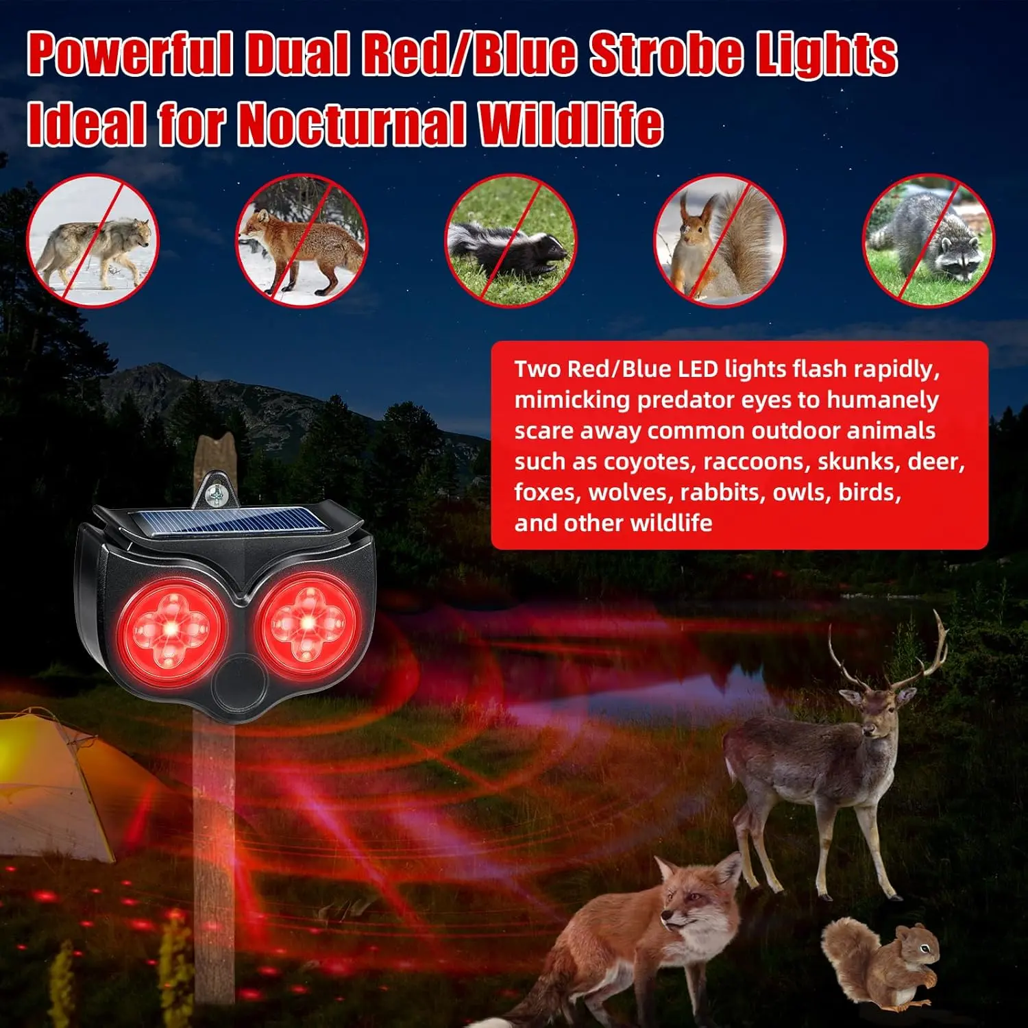 4-Pack Solar Nocturnal Animal Repeller – Predator Eye Lights With Motion Sensor, Deters Deer, Raccoon, Coyote, Skunk, Fox – Weatherproof For Yard, Garden, Farm