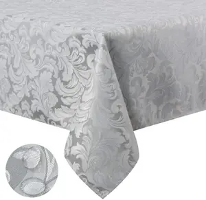 Tektrum Heavy Duty Square/Rectangular Damask Jacquard Tablecloth Table Cover - Waterproof/Spill Proof/Stain Resistant/Wrinkle Free - Great for Banquet, Parties, Dinner, Kitchen, Wedding (Silver Gray)