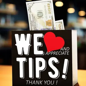 Acrylic Tip Jar for Food Vendors 6x4x5 Inch Tip Collection Box Donation Suggestion Box Money Storage Container for Restaurants Musicians Drivers We Love and Appreciate Tips Thank You Design Decor