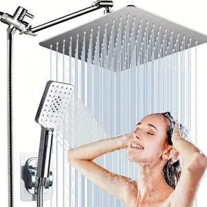 Shower Head Combo, 10 Inch High Pressure Rain Shower Head with 9 Inch Adjustable Extension Arm and 3 Settings Handheld, Powerful Shower Spray Against Low Pressure Water with Long 78 Inch Hose