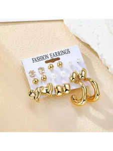 5/9-Piece Heart-Shaped Geometric Faux Pearl & Diamond-Studded Earring Set, Versatile for Festive, Work, or Casual Outings, Perfect for Any Occasion, Trendy Jewelry, Fashionable Jewelry Accessories