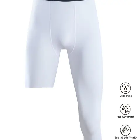 Men's One Leg Compression Pants, Fashion Letter Waistband Quick-Dry Comfortable Shorts for Football & Sports, Tight-Fit Sportswear Athletic