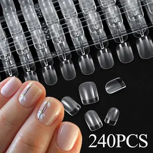 240pcs Clear Natural Fake Nails Tips Short Square/Almond Ultra-thin Artificial Press on Nails Full/Half Cover Nail Art Extension