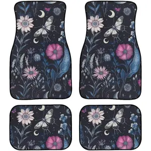 Moon Moth Floral Car Floor Mats Pack of 4 Universal All Weather Carpet Protector Mat Fit for Car Van SUV Truck Sedan Auto Car Front Rear Floor Mats Car Interior Accessory Girly Car Accessories