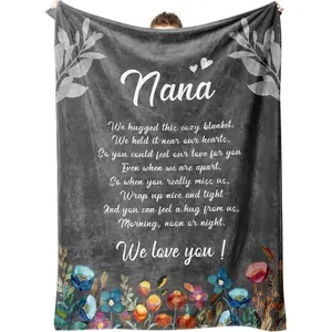 Nana Gifts, Nana Blanket with Flowers & Letter Print, Nana Birthday Gifts, Gifts for Nana from Grandkids on Grandparents Day, Soft Throw Blankets 50" x 60", Printed on One Side with a Plain White Back, Halloween Thanksgiving Christmas Gift