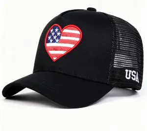 Unisex American Flag with Love Heart Baseball Net Caps, Unisex Premium Mesh Outdoor Adjustable Trucker Hat for Men and Women