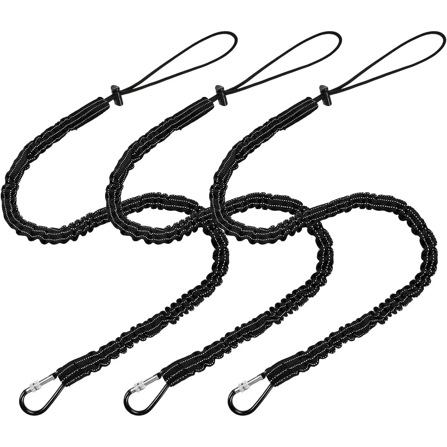3 count Tool Lanyard with Aluminum Screw Lock Buckle Retractable Bungee Cord 17.6lb 8kg Tough Adjustable Tether Tool Harness Fall Protection Tether for Construction(Black)