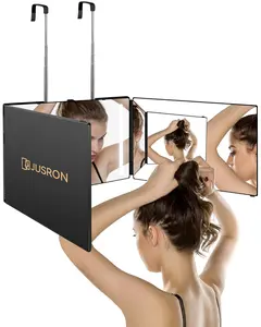 Deals For You Days！JUSRON 360° Trifold Barber Mirror, Self Haircut Mirror with Adjustable Hooks, Portable 3-Way Mirror for Men or Woman, Easy Fade & Neckline Trimming