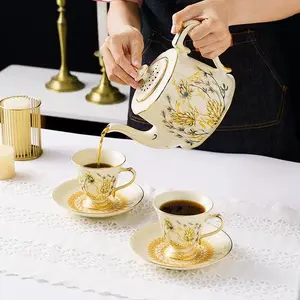 Vintage Coffee Cup & Saucer Set, 1 Count Tea Pot/2 Sets Creative European Style Ceramic Cup & Saucer, Afternoon Tea Cup Set for Home Office Dining Room