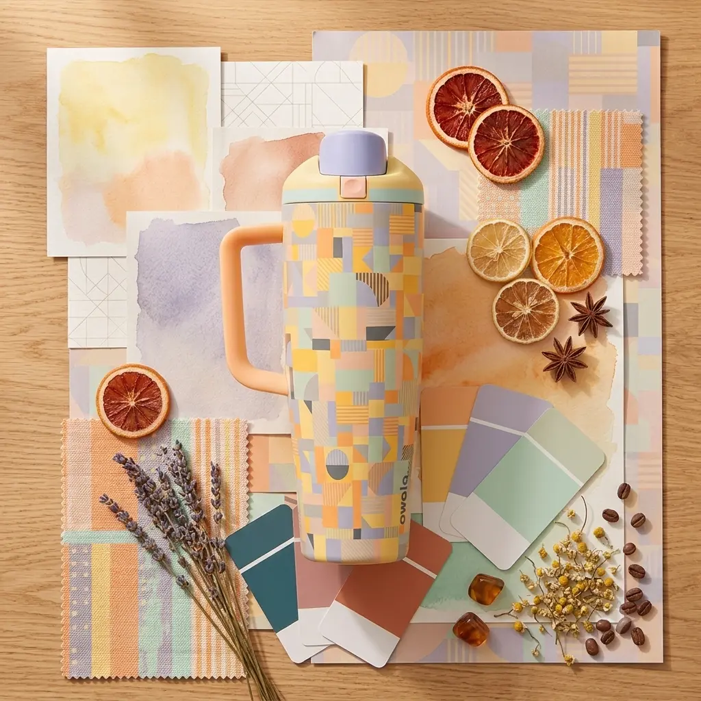 Owala FreeSip Tumbler 40oz High-Flow Vacuum Hydro Quencher, Limited Edition Moodboard Color Drop Dreamy Pastel Storyboard Layout Stainless Steel Straw Mug