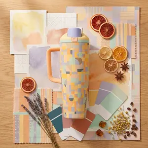 Owala FreeSip Tumbler 40oz High-Flow Vacuum Hydro Quencher, Limited Edition Moodboard Color Drop Dreamy Pastel Storyboard Layout Stainless Steel Straw Mug