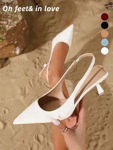 2026 Summer Women's Patent Leather Pointed Toe Slingback Heels, Minimalist Kitten Heel Pumps with Elastic Strap, 5 Colors Elegant Wedding Party Date Office Shoes Elegant Comfortable Women Heels for Wedding, Party, Date, Commute & Outdoor Wear