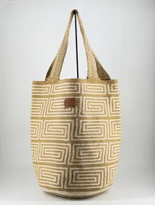 Nerfi Wayuu Mochilon Bag – Neutral Geometric Handwoven Bag, Large Size