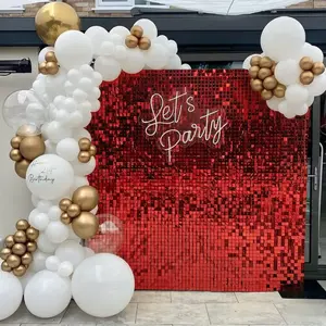 KEQU 4*6 ft, sparkling red background wall decoration, 24pcs sequin panels, used to decorate banners and decorations for birthdays, New Year's, Valentine's Day, Christmas, anniversaries, weddings, engagements, and Easter parties.