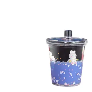 Creative Milk Tea Cup Oil Float Ornament with Cartoon Rabbit