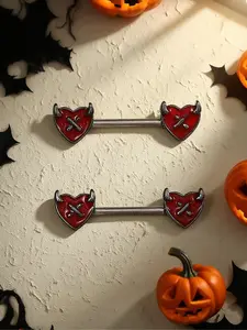 Punk Style Heart-Shaped Halloween Nipple Rings for Women, Body Piercing Jewelry, Dark Gothic Design, Set of 2 Pieces, Belly button rings