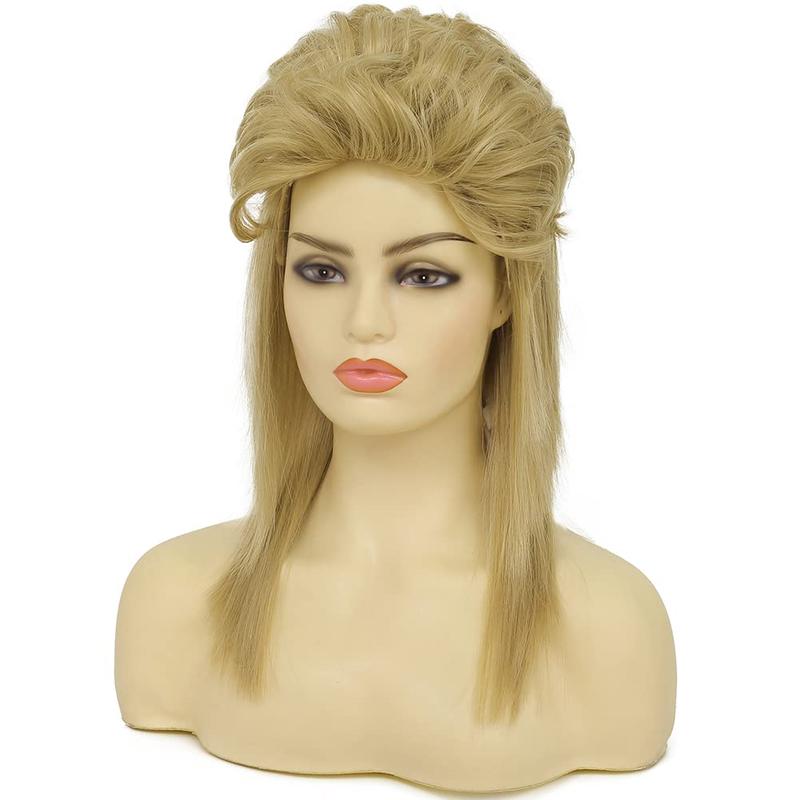 Blonde Mullet Wigs for Women 80s Costume Wig Curly Soft Heat Resistant Shoulder Length Hair Rocker Cosplay Synthetic Wigs (Blonde)