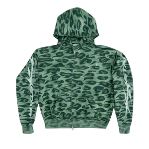 Hellstar Cheetah Zip-Up Hoodie 'Green'（sneakers）