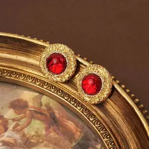 Fashionable Commuter Style Light Luxury Patterned Border Carved Glazed Ceramic Earrings