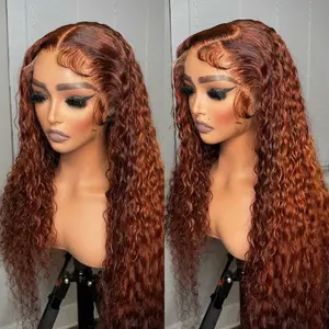 Trendy Ginger Copper Brown Color Deep Curly Long Synthetic Lace Front Wig Free Part Curly Wig For Women Pre Plucked Glueless Lace Frontal Wig Soft Fluffy Voluminous Heat Resistant Synthetic Hair Easy Install Beginner Friendly For Daily Wear Part outdoorfu