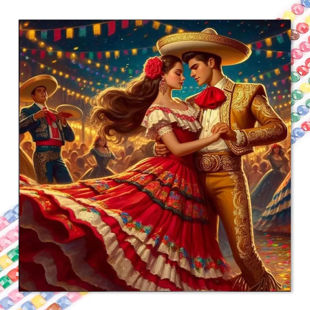 1pcs 5D DIY diamond painting kit, 5D diamond art set, DIY decoration, Mexican dancer diamond painting kit full round drill DIY, mosaic, diamond art, DIY art home decor, suitable for Halloween and Christmas, Diamond Pattern Design